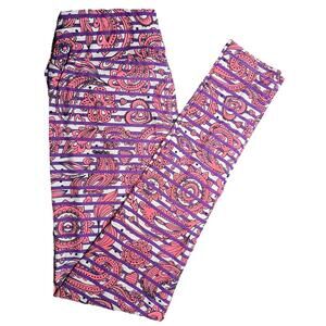 New LuLaRoe Purple & Orange Paisley Over Purple Stripes Leggings Size OS  (2-10)